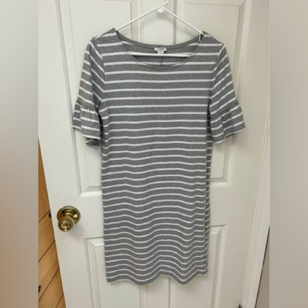 J. Crew Women's T Shirt Dress Gray White Stripe Short Sleeve Size Small